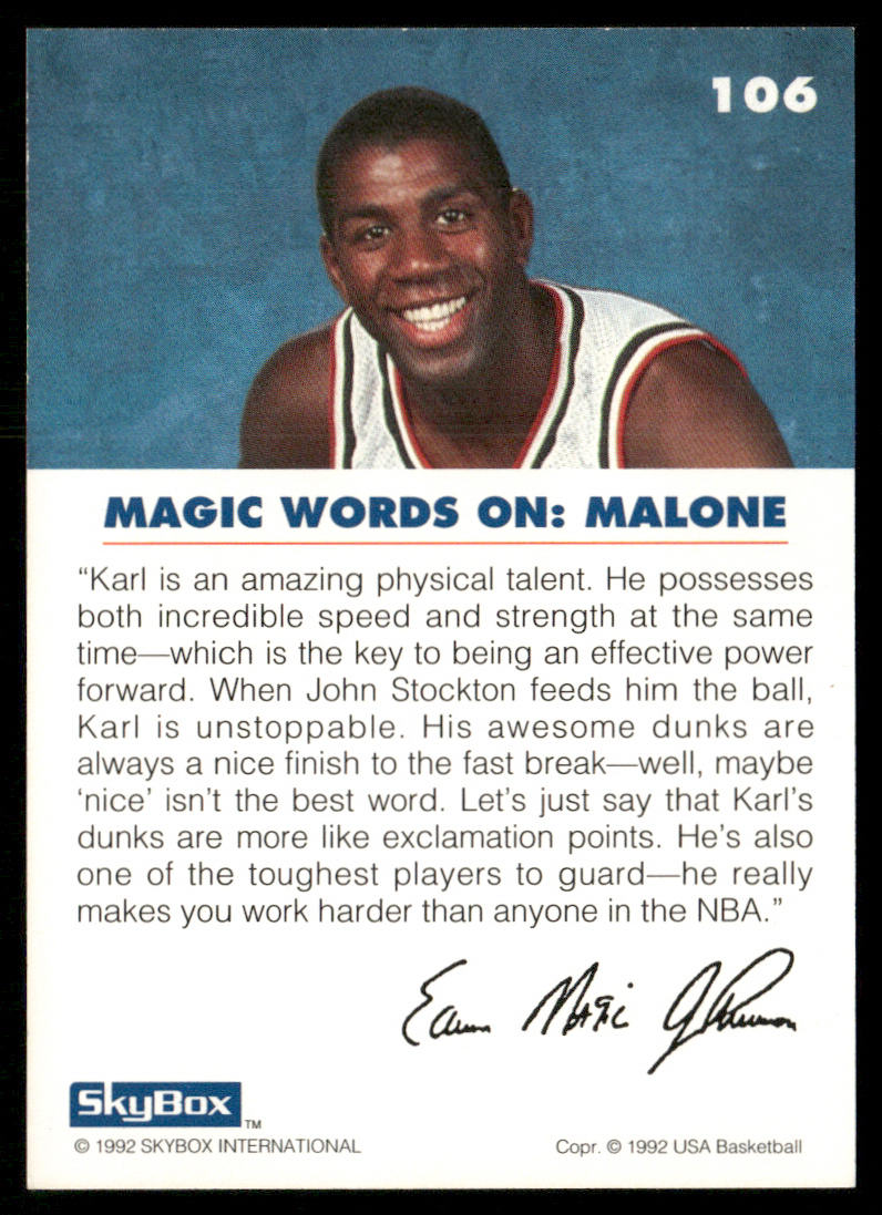 Magic on Malone 1992 SkyBox USA #106 USA