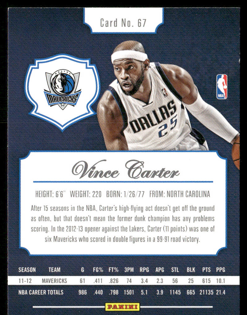 Vince Carter 2012-13 Panini Elite #67 Dallas Mavericks