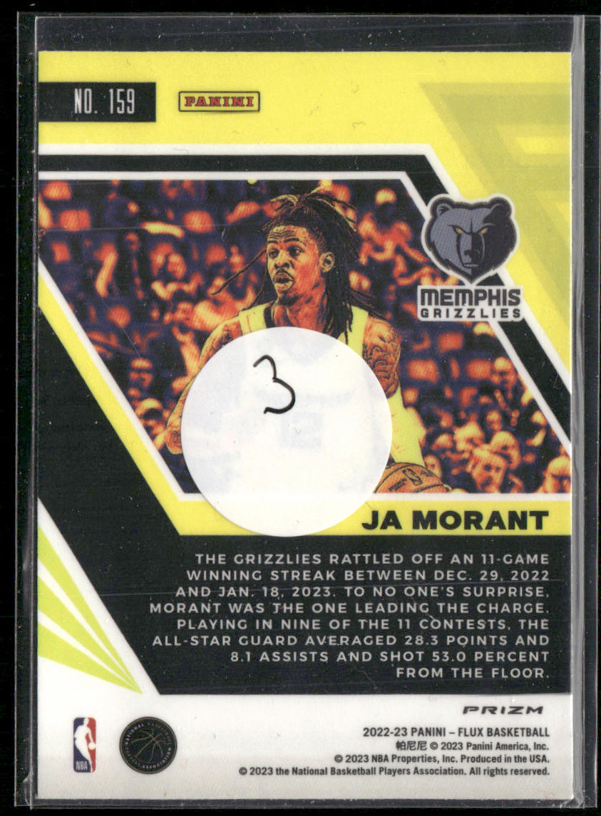 Ja Morant 2022-23 Panini Flux Red Cracked Ice #159 Memphis Grizzlies