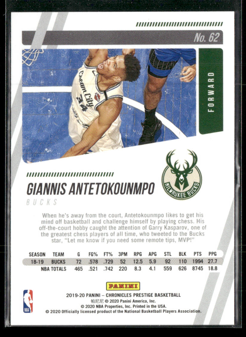 Giannis Antetokounmpo 2019-20 Panini Chronicles Pink #62 Milwaukee Bucks