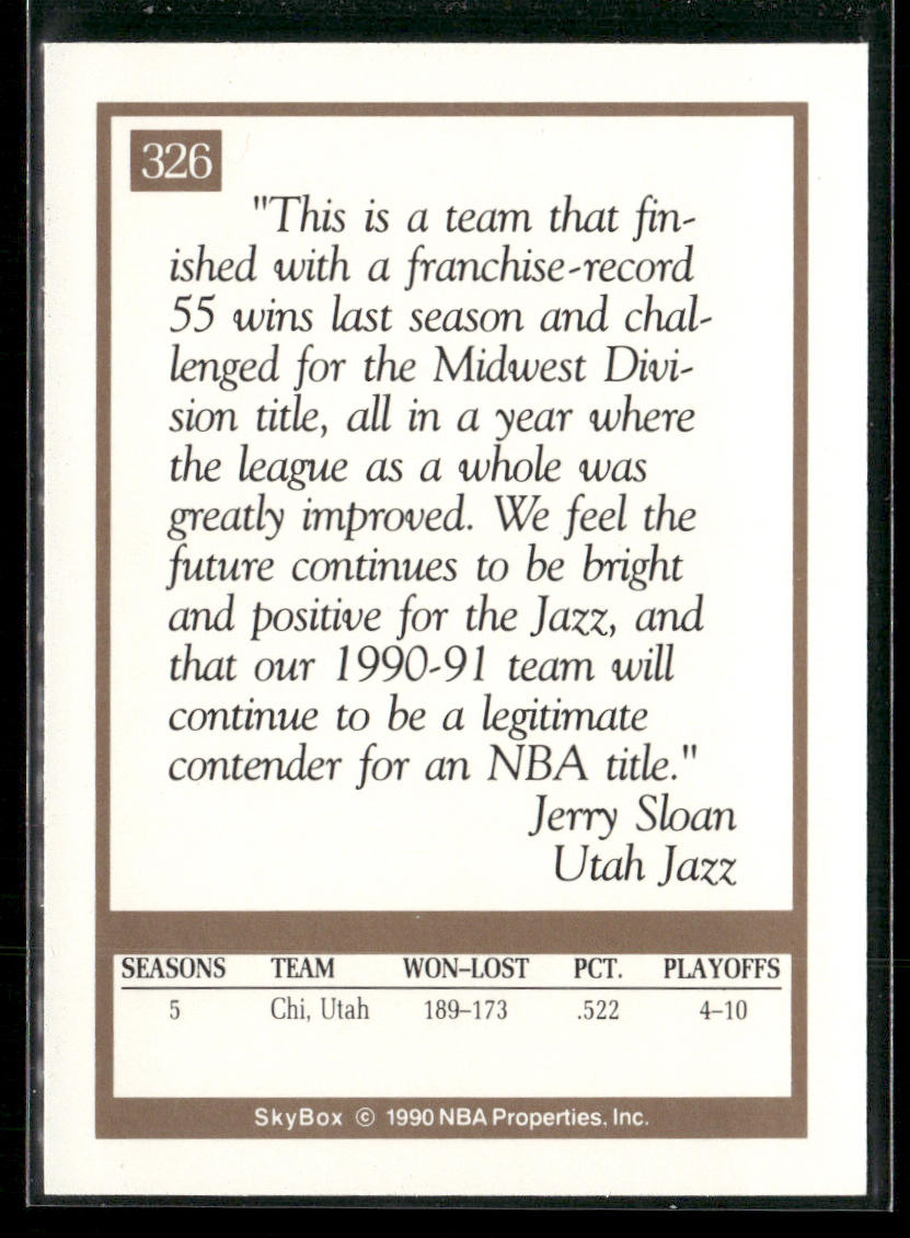 Jerry Sloan 1990-91 SkyBox #326 Utah Jazz