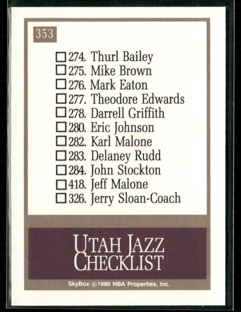 Utah Jazz Logo/Checklist CL 1990-91 SkyBox #353 Utah Jazz