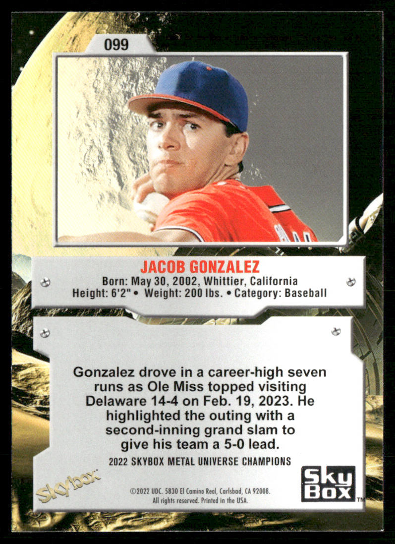 Jacob Gonzalez 2022 SkyBox Metal Universe Champions #099