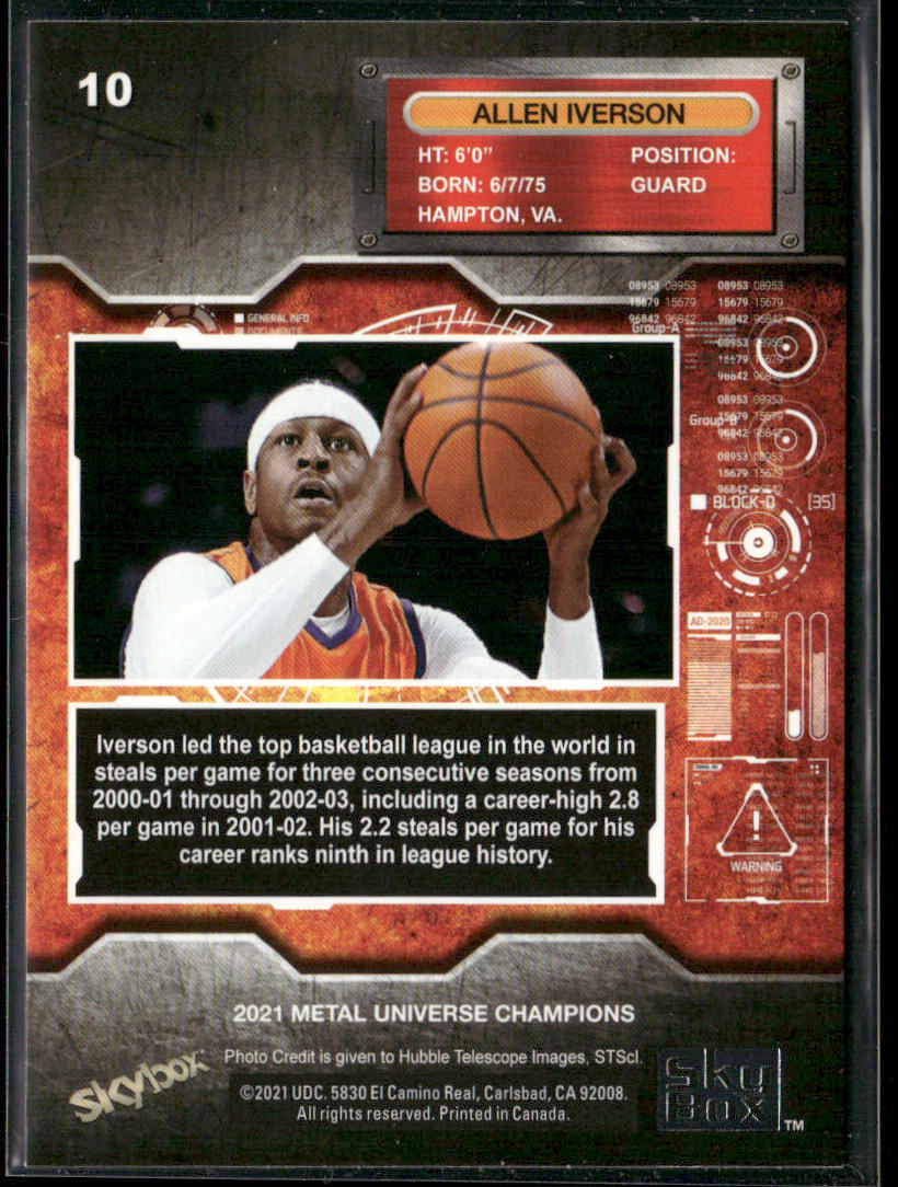 Allen Iverson 2021 SkyBox Metal Universe Champions #10