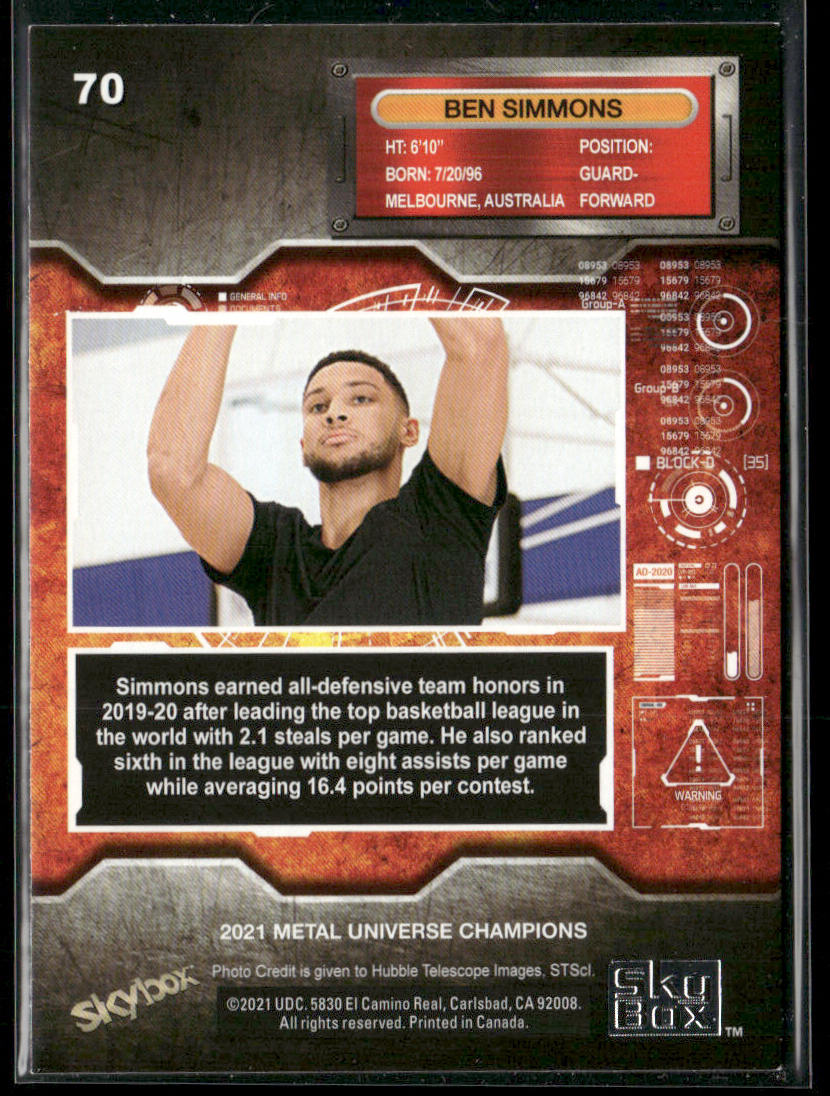 Ben Simmons 2021 SkyBox Metal Universe Champions #70