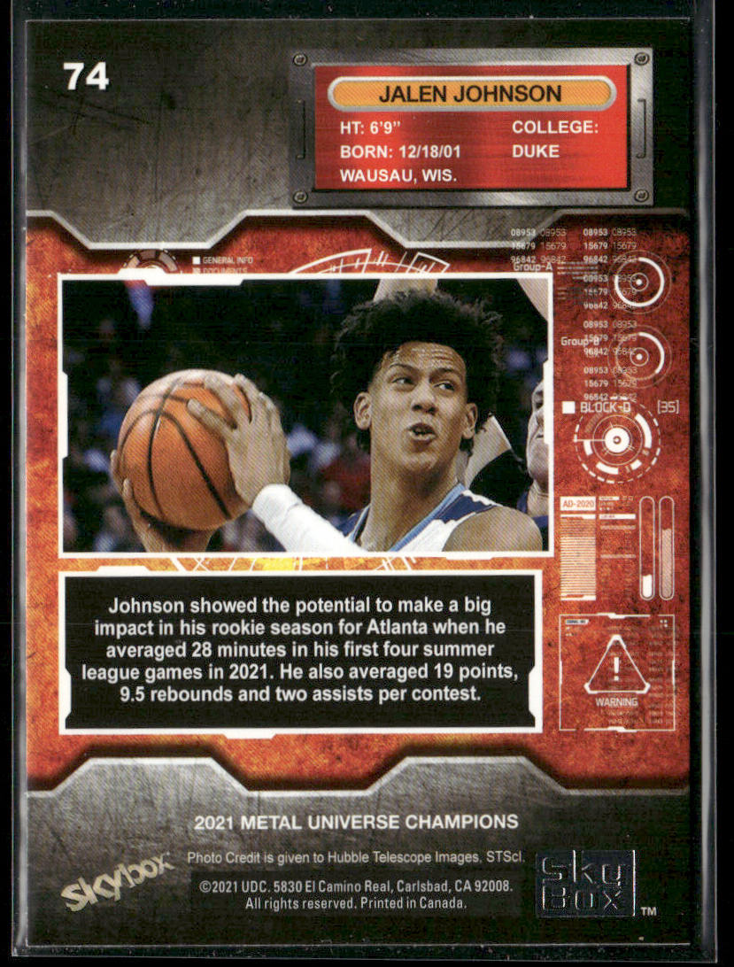 Jalen Johnson 2021 SkyBox Metal Universe Champions #74