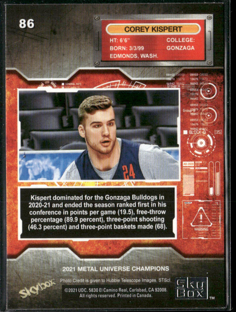 Corey Kispert 2021 SkyBox Metal Universe Champions 1997-98 Retro #RB-41