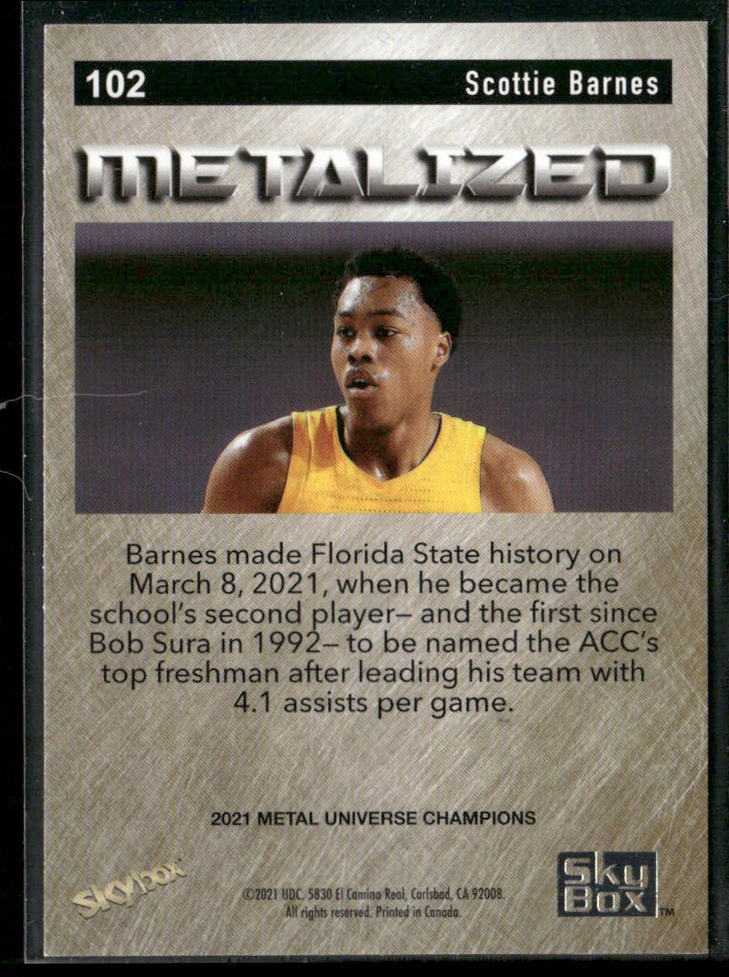 Scottie Barnes 2021 SkyBox Metal Universe Champions #102