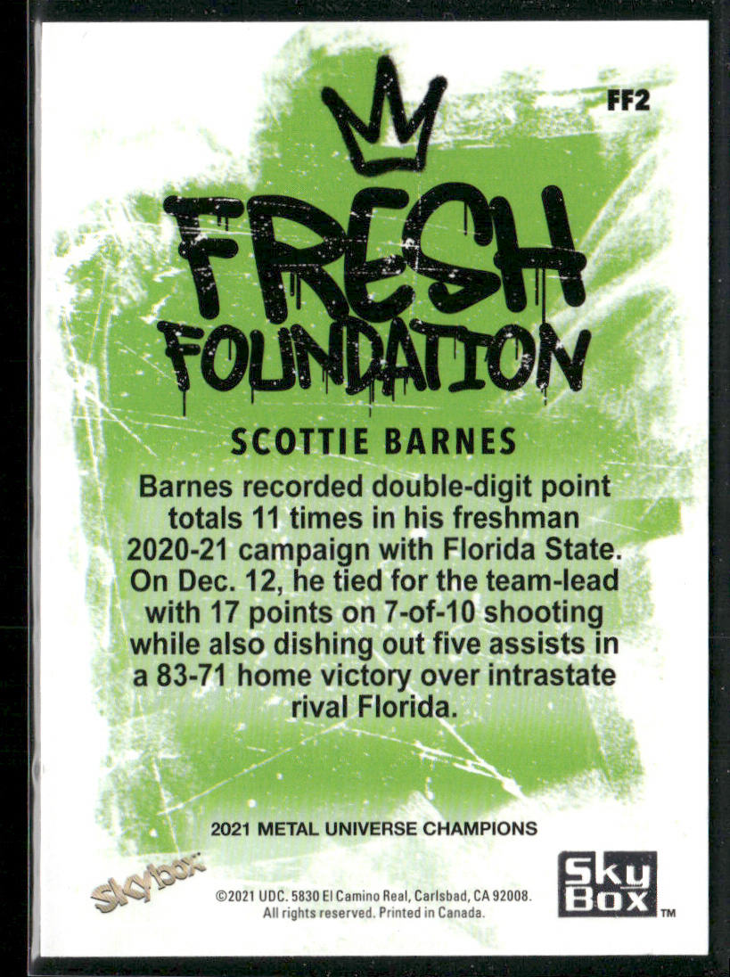 Scottie Barnes 2021 SkyBox Metal Universe Champions Fresh Foundation #FF2