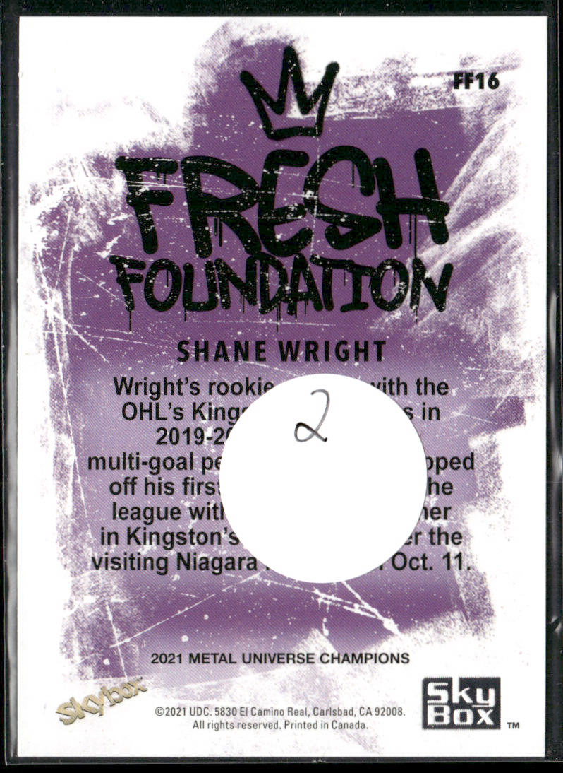 Shane Wright 2021 SkyBox Metal Universe Champions Fresh Foundation #FF16