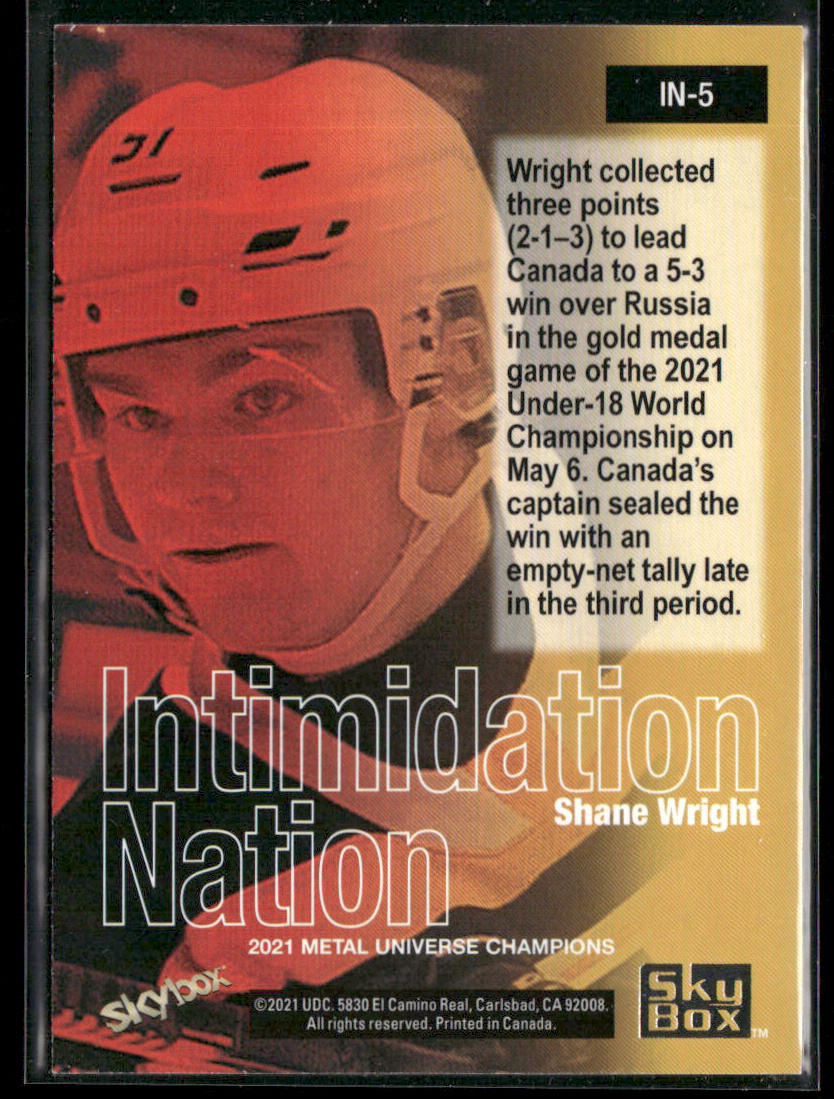Shane Wright 2021 SkyBox Metal Universe Champions Intimidation Nation #IN-5