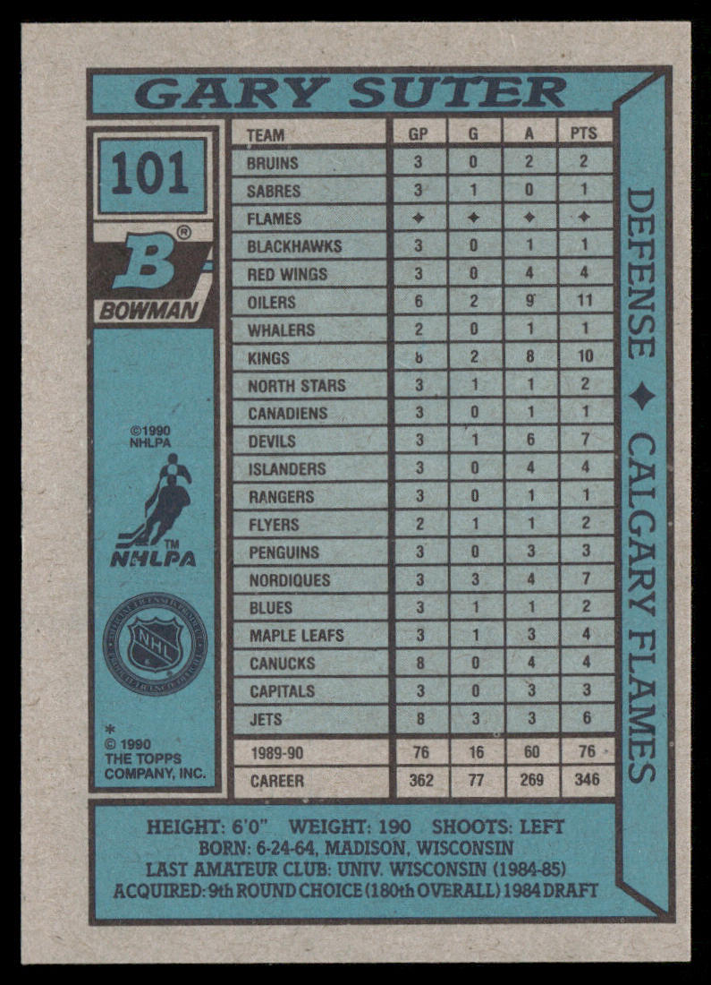 Gary Suter 1990-91 Bowman #101 Calgary Flames