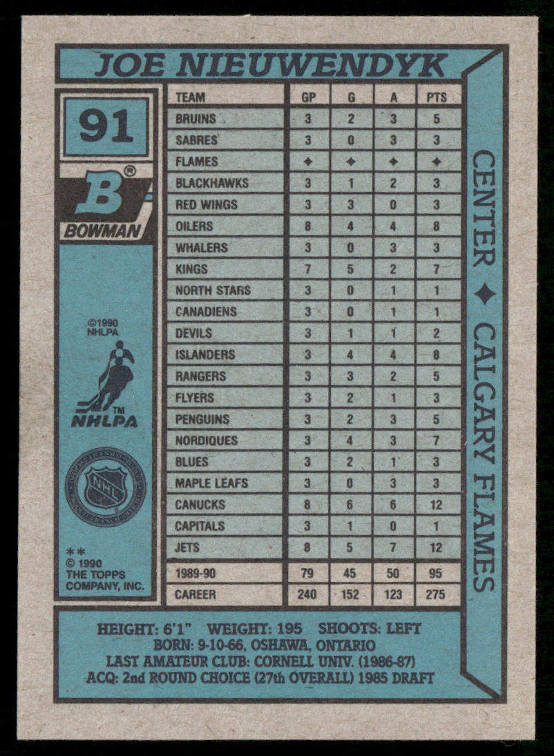Joe Nieuwendyk 1990-91 Bowman #91 Calgary Flames