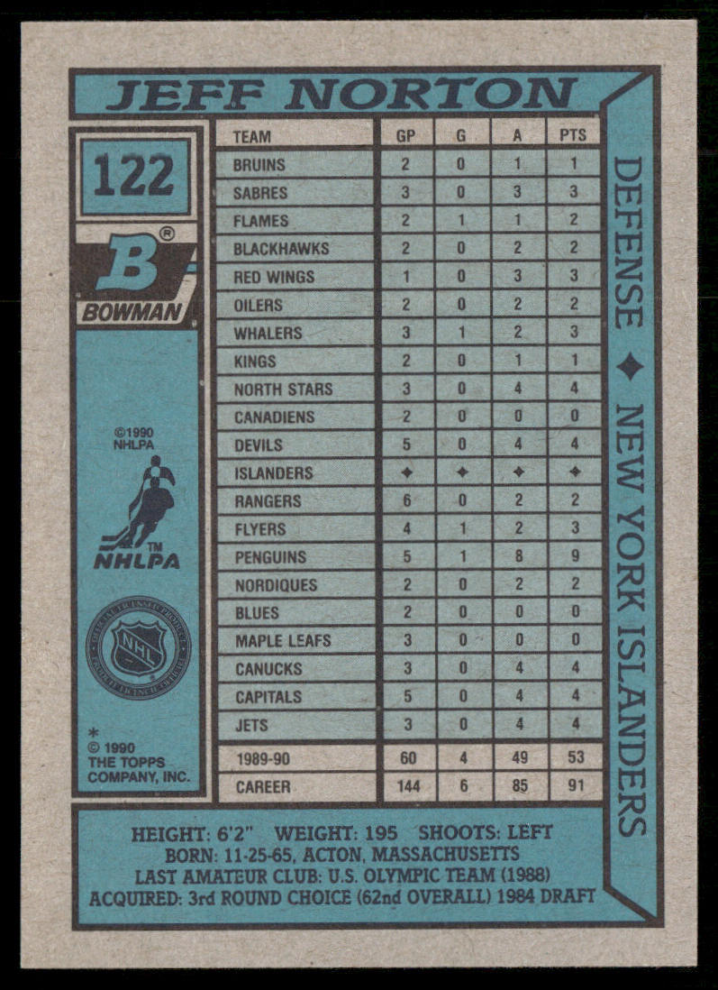 Jeff Norton 1990-91 Bowman #122 New York Islanders