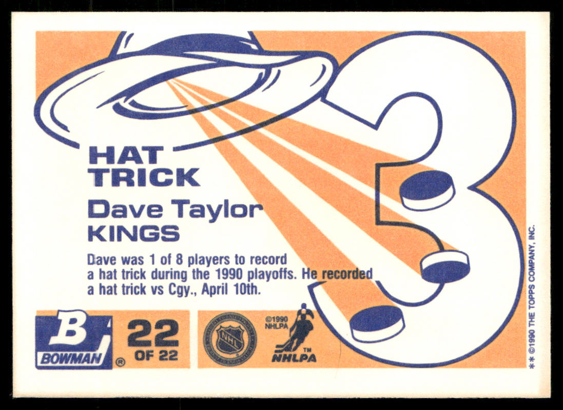 Dave Taylor 1990-91 Bowman Hat Tricks #22 Los Angeles Kings