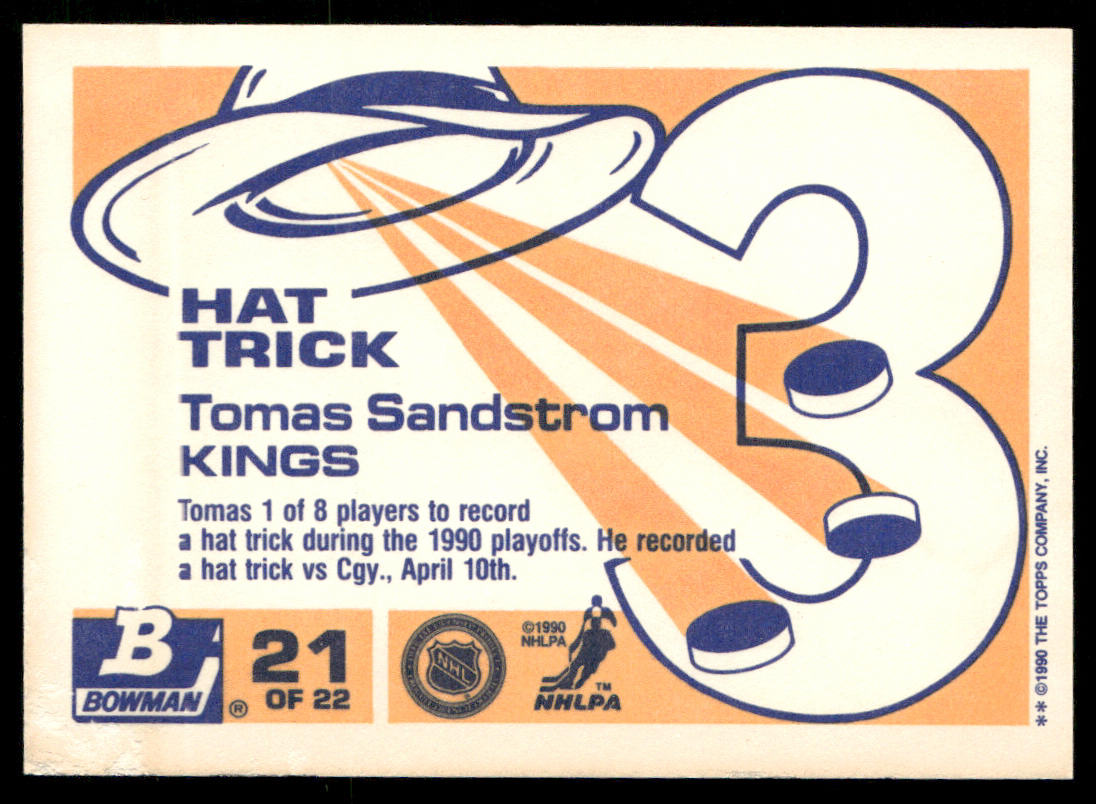 Tomas Sandstrom 1990-91 Bowman Hat Tricks #21 Los Angeles Kings