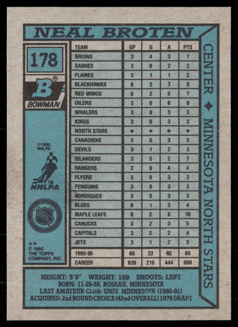 Neal Broten 1990-91 Bowman #178 Minnesota North Stars