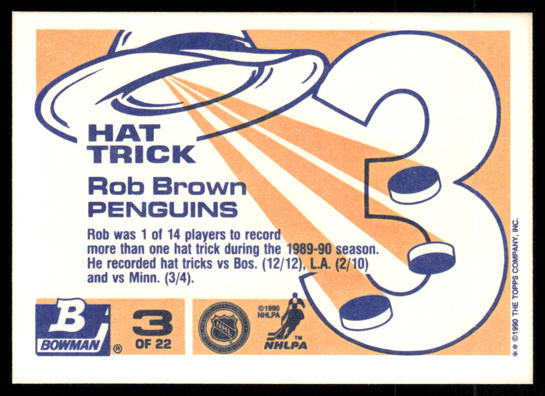 Rob Brown 1990-91 Bowman Hat Tricks #3 Pittsburgh Penguins