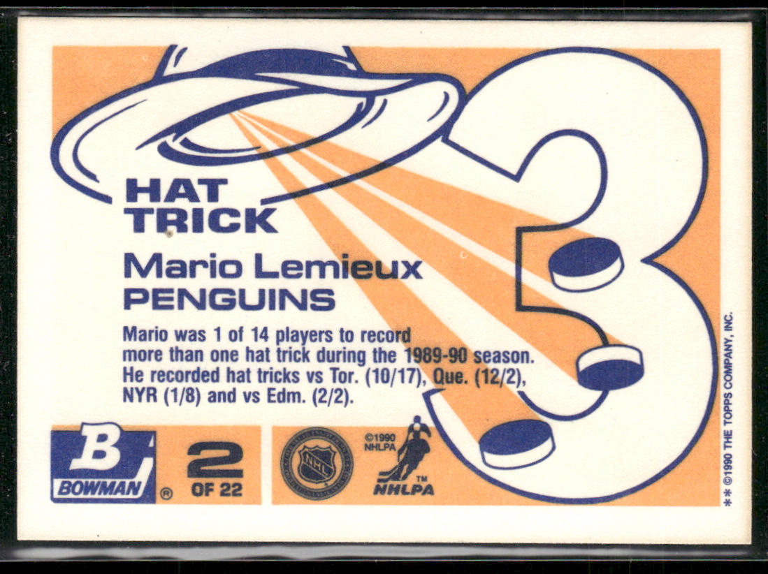 Mario Lemieux 1990-91 Bowman Hat Tricks #2 Pittsburgh Penguins