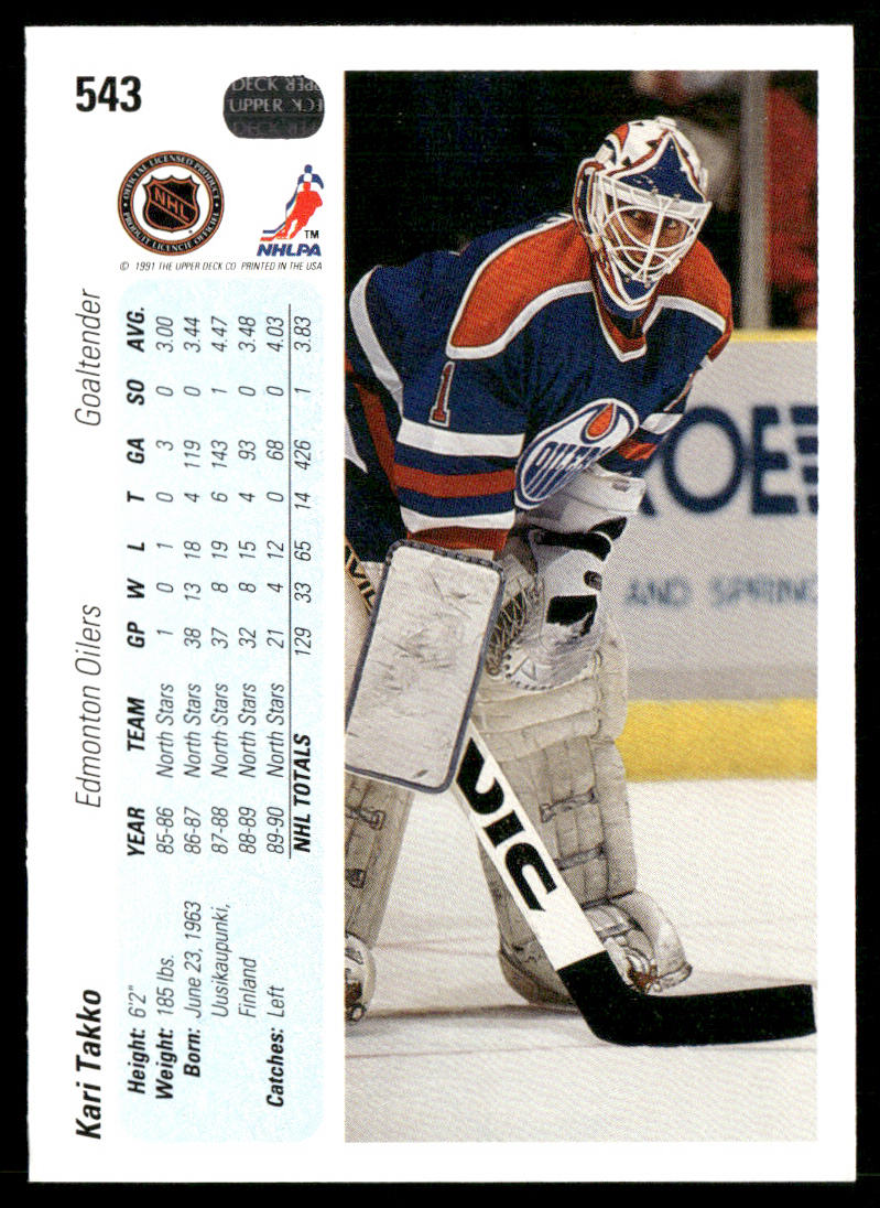 Kari Takko 1990-91 Upper Deck #543 RC Edmonton Oilers