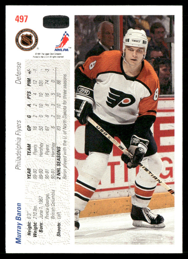 Murray Baron 1991-92 Upper Deck #497 Philadelphia Flyers