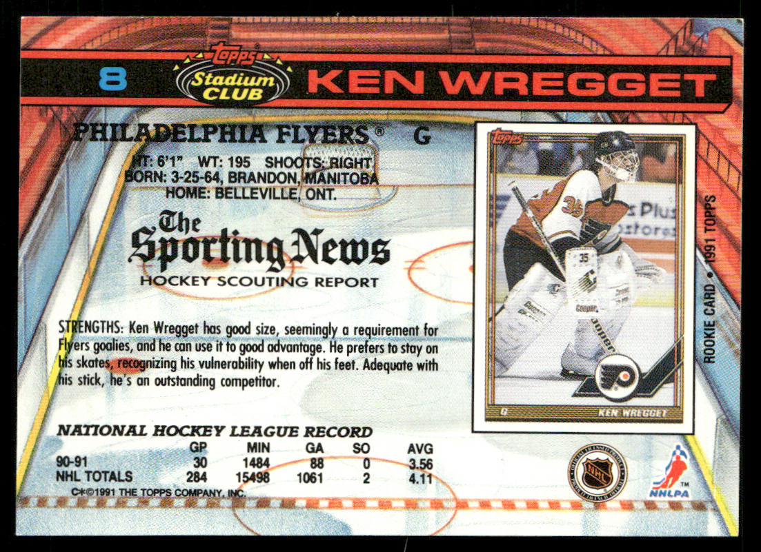 Ken Wregget 1991-92 Stadium Club #8 Philadelphia Flyers