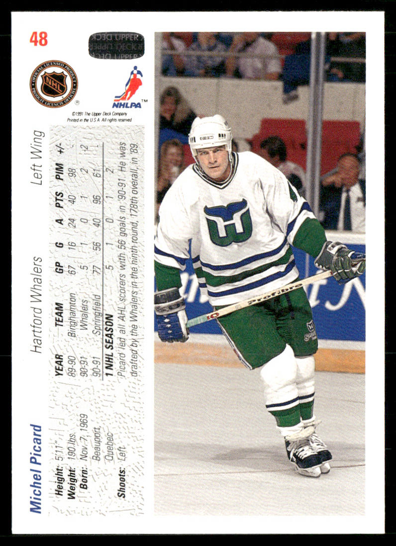 Michel Picard 1991-92 Upper Deck #48 RC Hartford Whalers