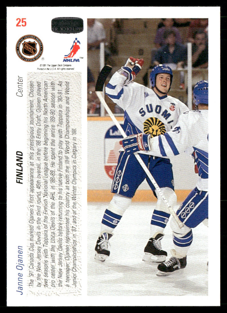 Janne Ojanen 1991-92 Upper Deck #25b Finland