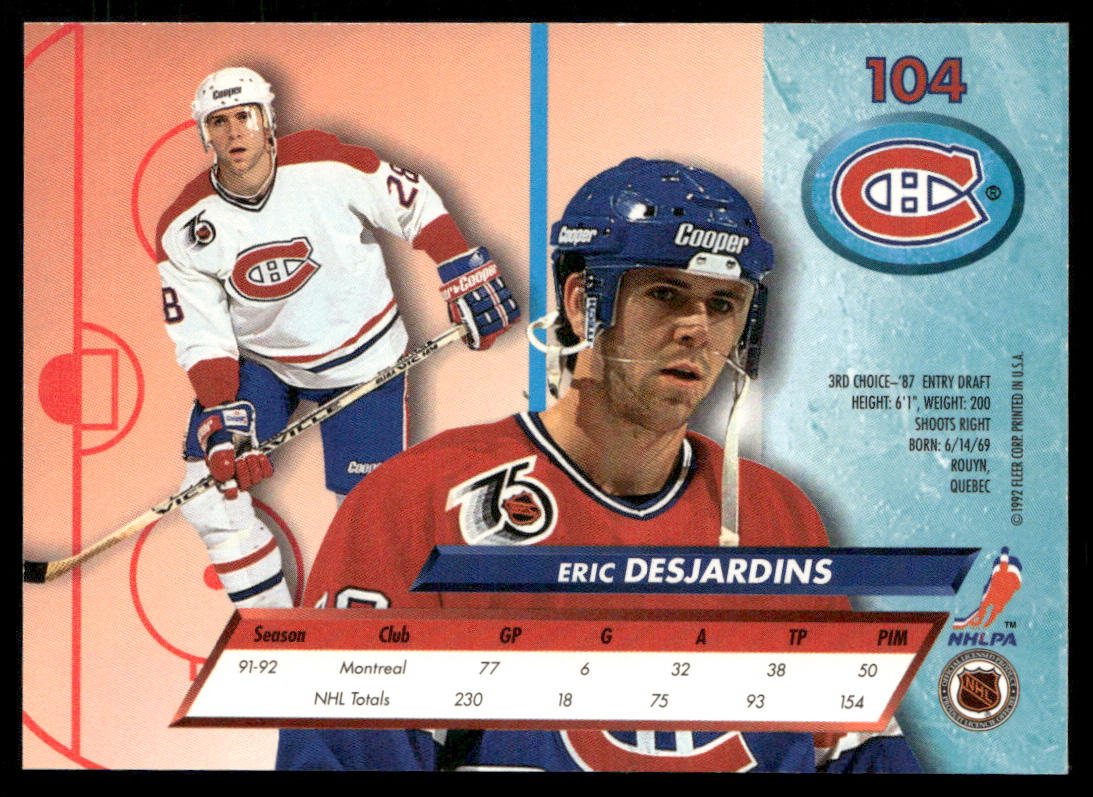 Eric Desjardins 1992-93 Ultra #104 Montreal Canadiens