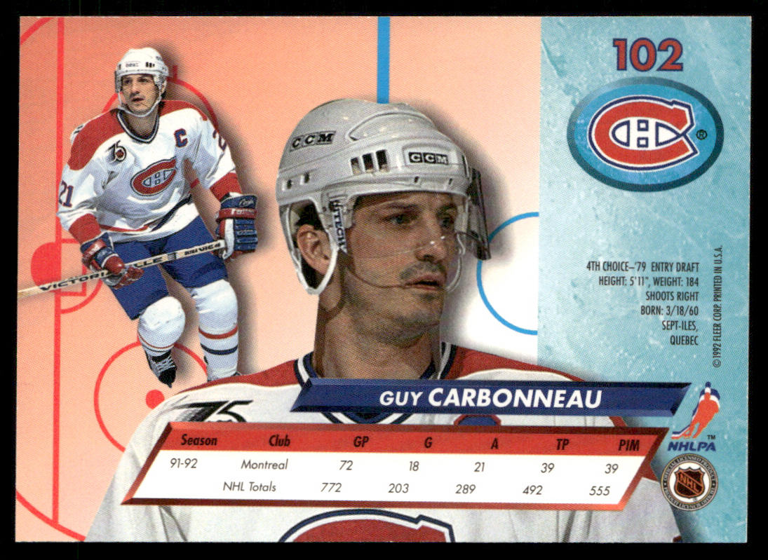Guy Carbonneau 1992-93 Ultra #102 Montreal Canadiens