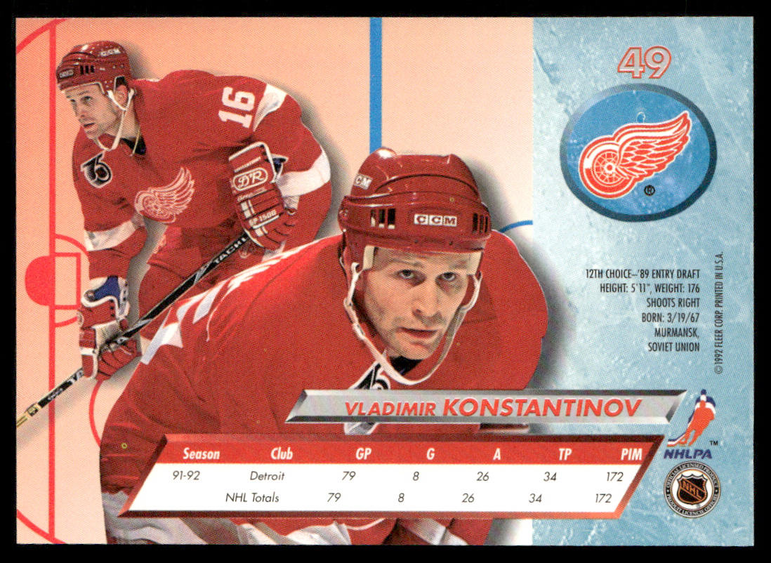 Vladimir Konstantinov 1992-93 Ultra #49 Detroit Red Wings
