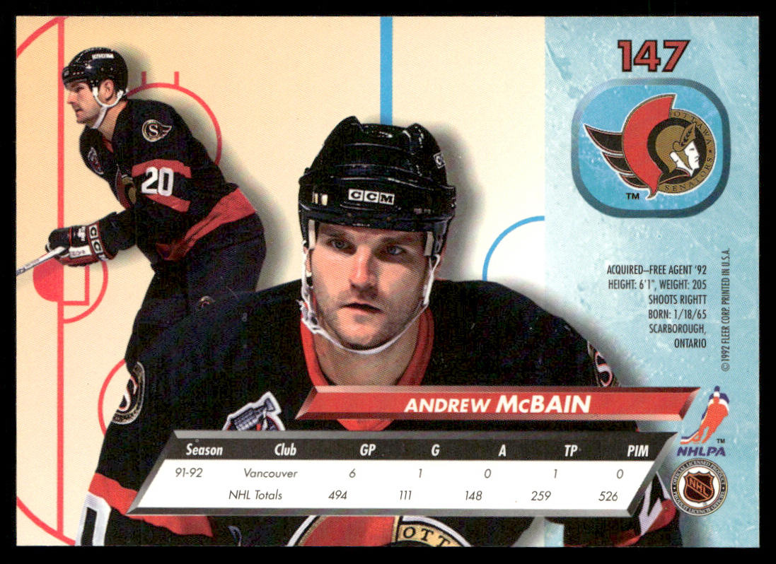 Andrew McBain 1992-93 Ultra #147 Ottawa Senators
