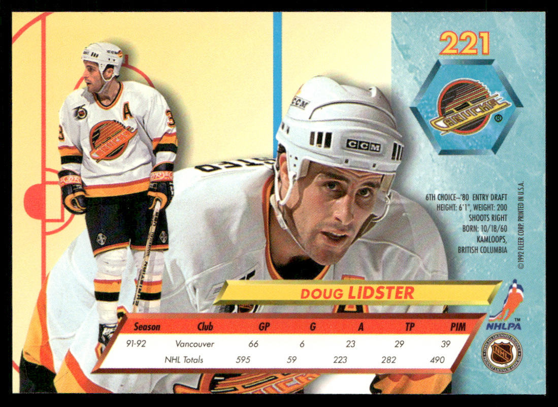 Doug Lidster 1992-93 Ultra #221 Vancouver Canucks