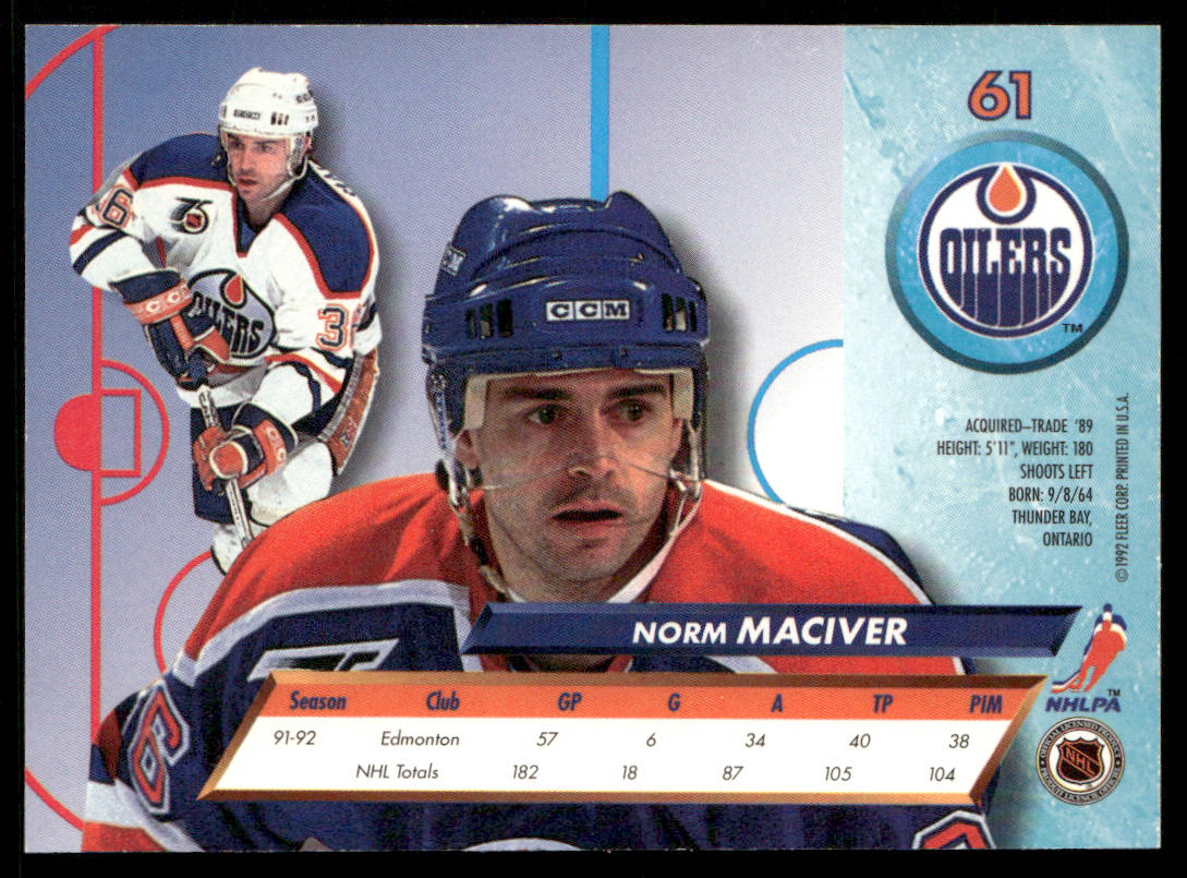 Norm Maciver 1992-93 Ultra #61 Edmonton Oilers