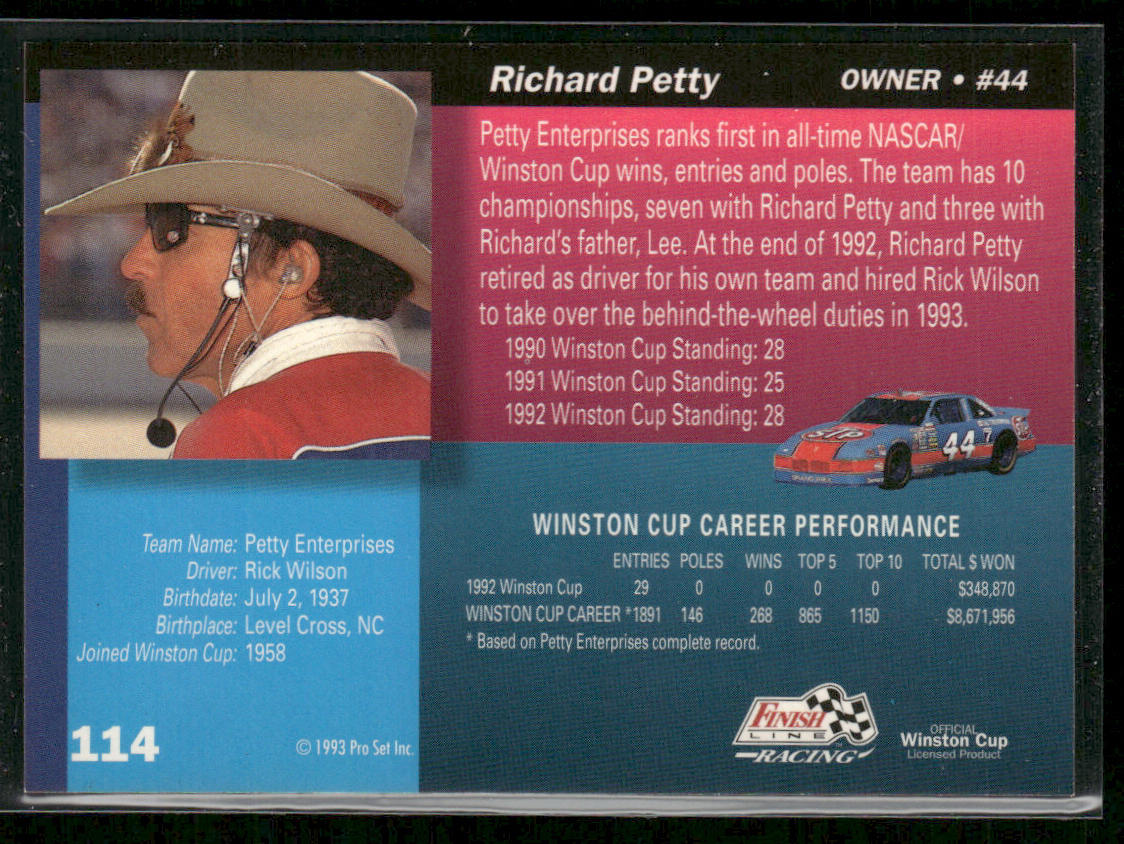 Richard Petty 1993 Finish Line #114 Petty Enterprises