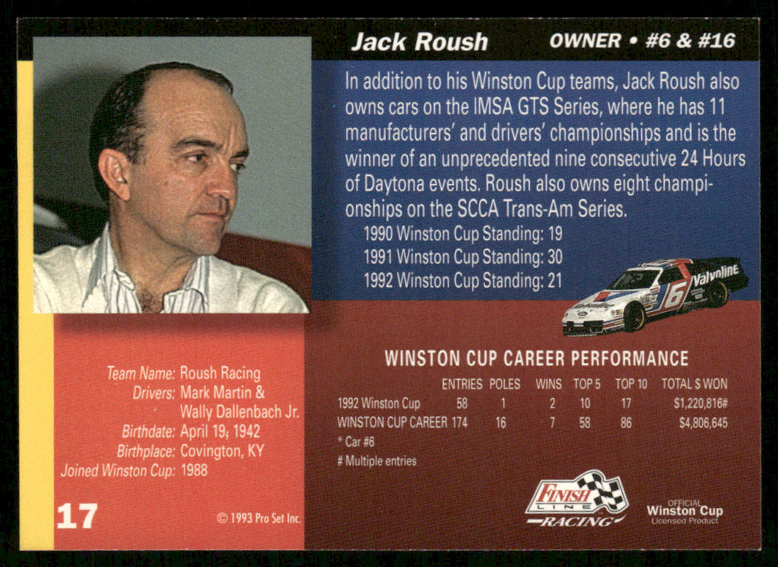 Jack Roush 1993 Finish Line #17 Roush Racing