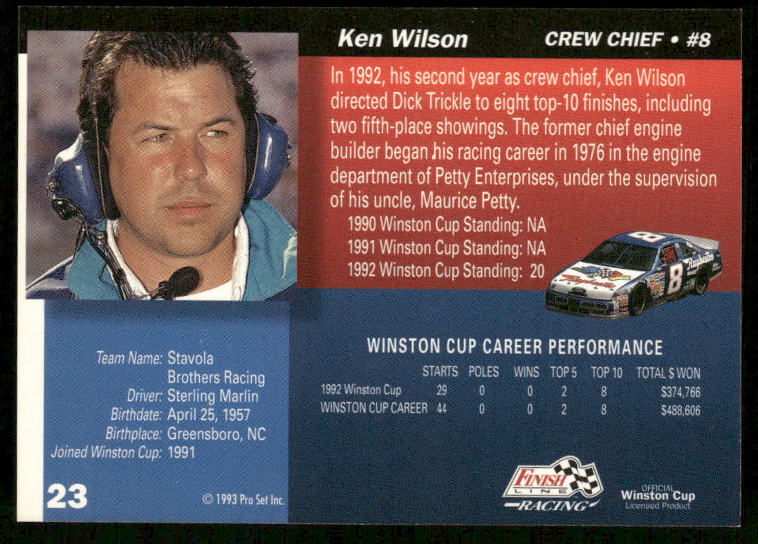 Ken Wilson 1993 Finish Line #23 Stavola Brothers Racing