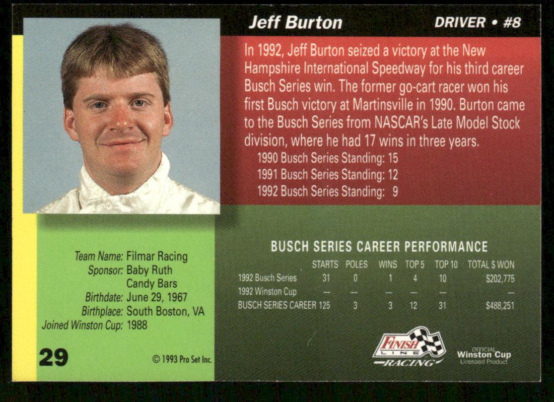 Jeff Burton 1993 Finish Line #29 FILMAR Racing