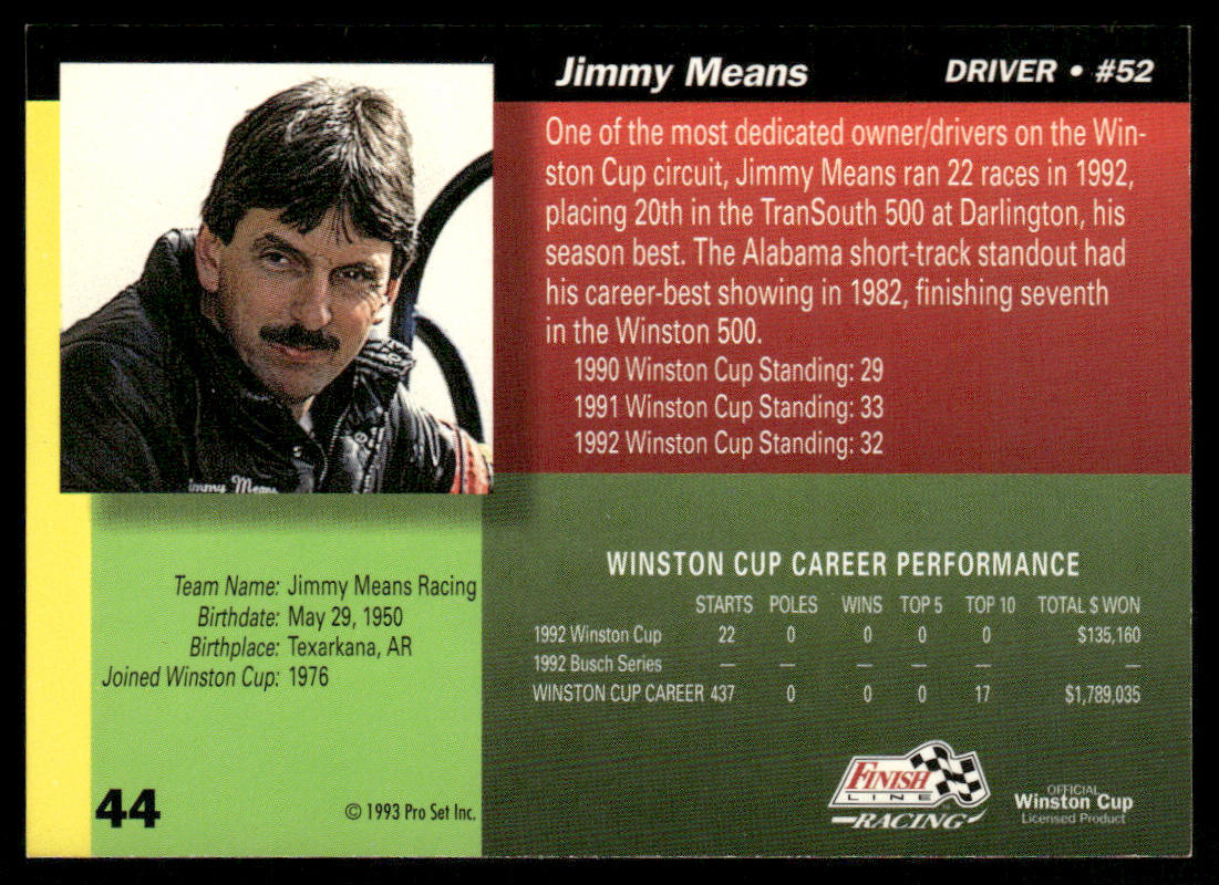 Jimmy Means 1993 Finish Line #44 Jimmy Means Racing