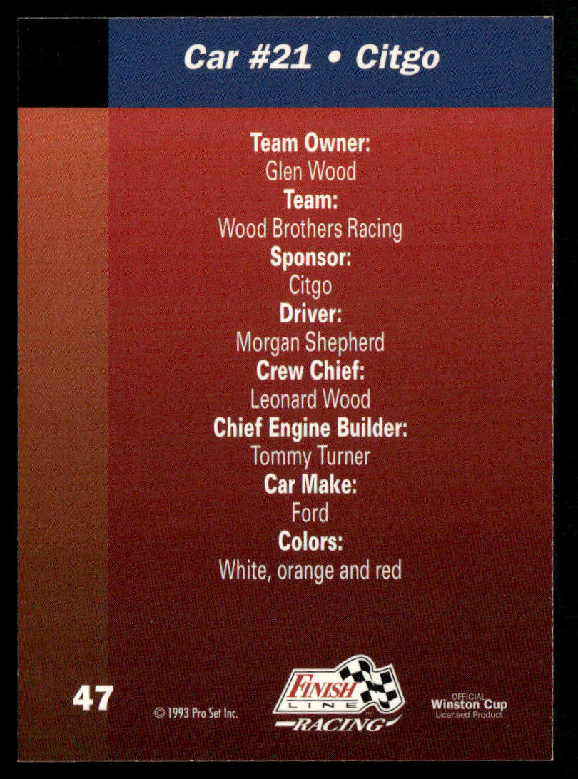 Morgan Shepherd's Car 1993 Finish Line #47 Wood Brothers Racing