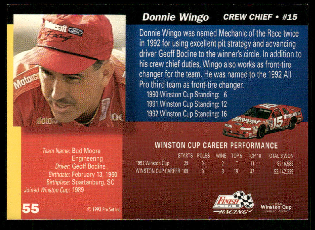 Donnie Wingo 1993 Finish Line #55 Bud Moore Engineering
