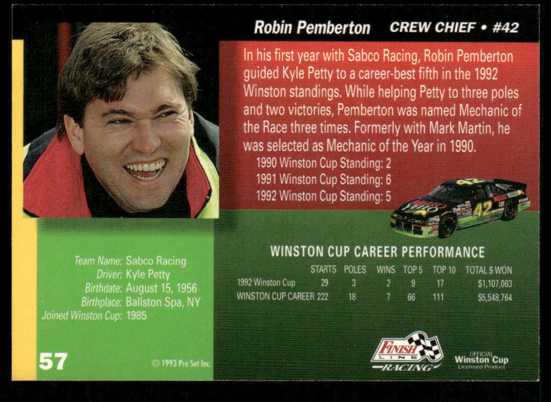 Robin Pemberton 1993 Finish Line #57 SABCO Racing
