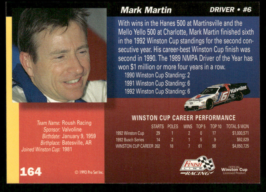 Mark Martin 1993 Finish Line #164 Roush Racing