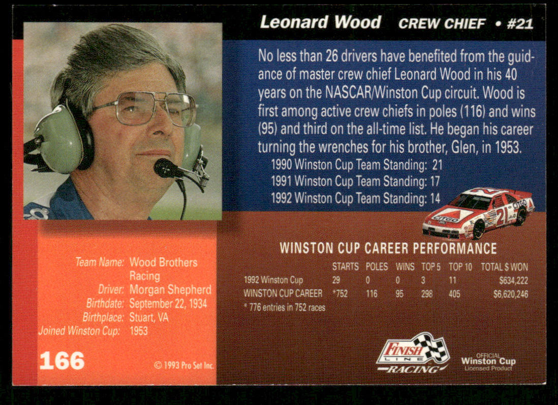 Leonard Wood 1993 Finish Line #166 Wood Brothers Racing