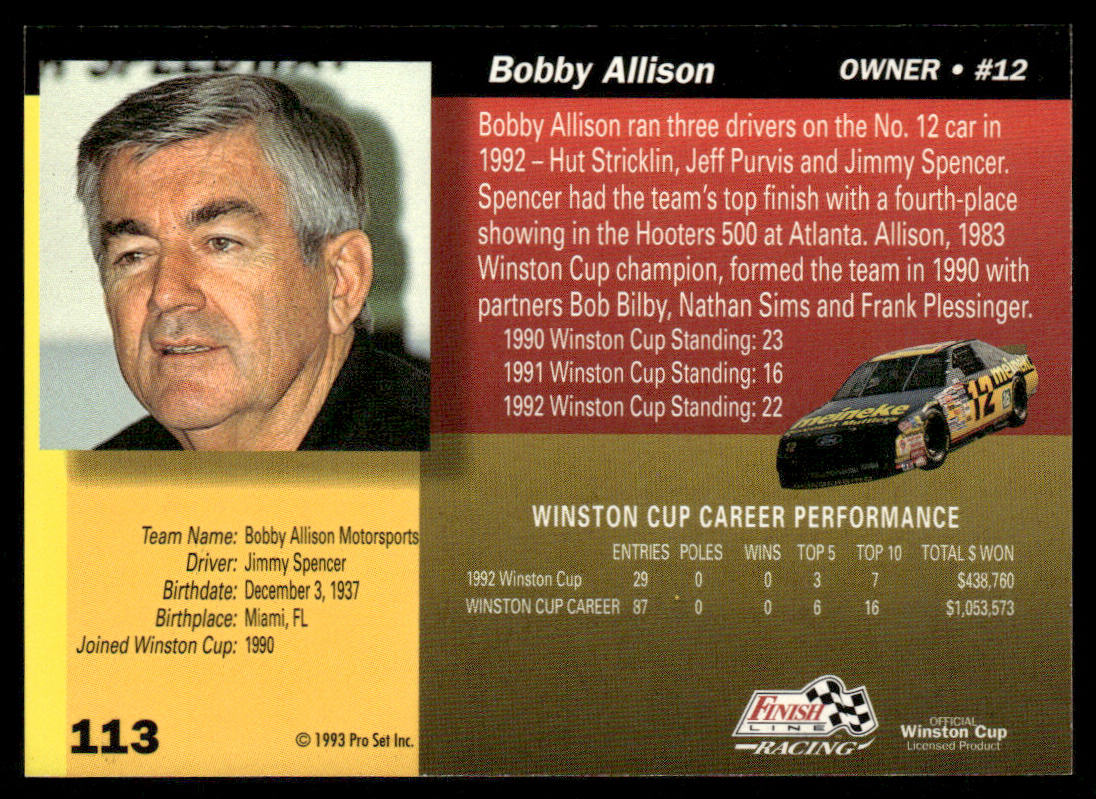 Bobby Allison 1993 Finish Line #113 Bobby Allison Racing