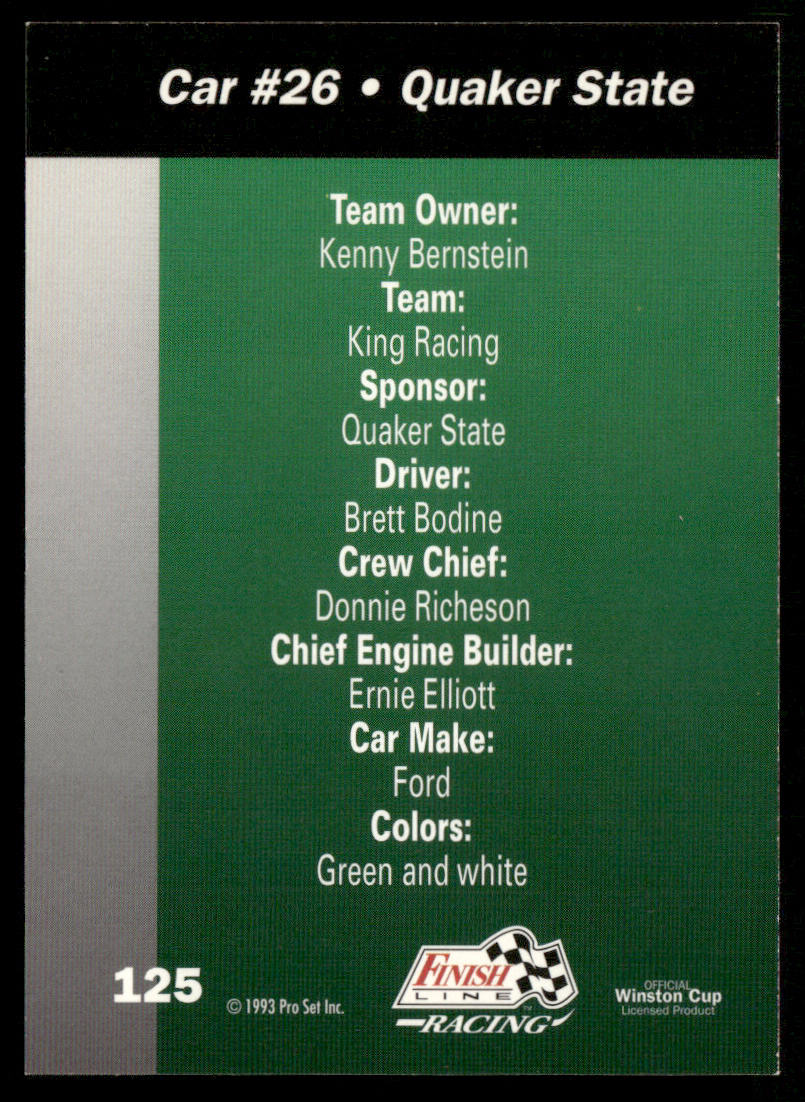 Brett Bodine's Car 1993 Finish Line #125 King Racing