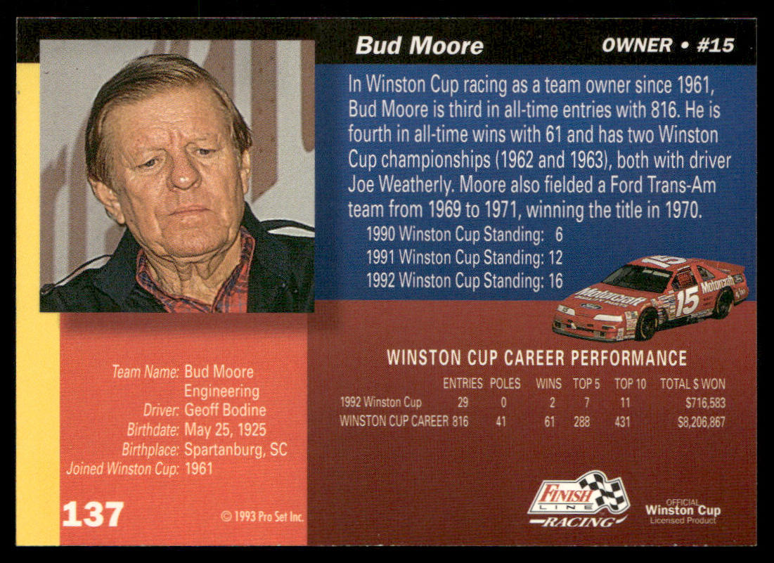 Bud Moore 1993 Finish Line #137 Bud Moore Engineering