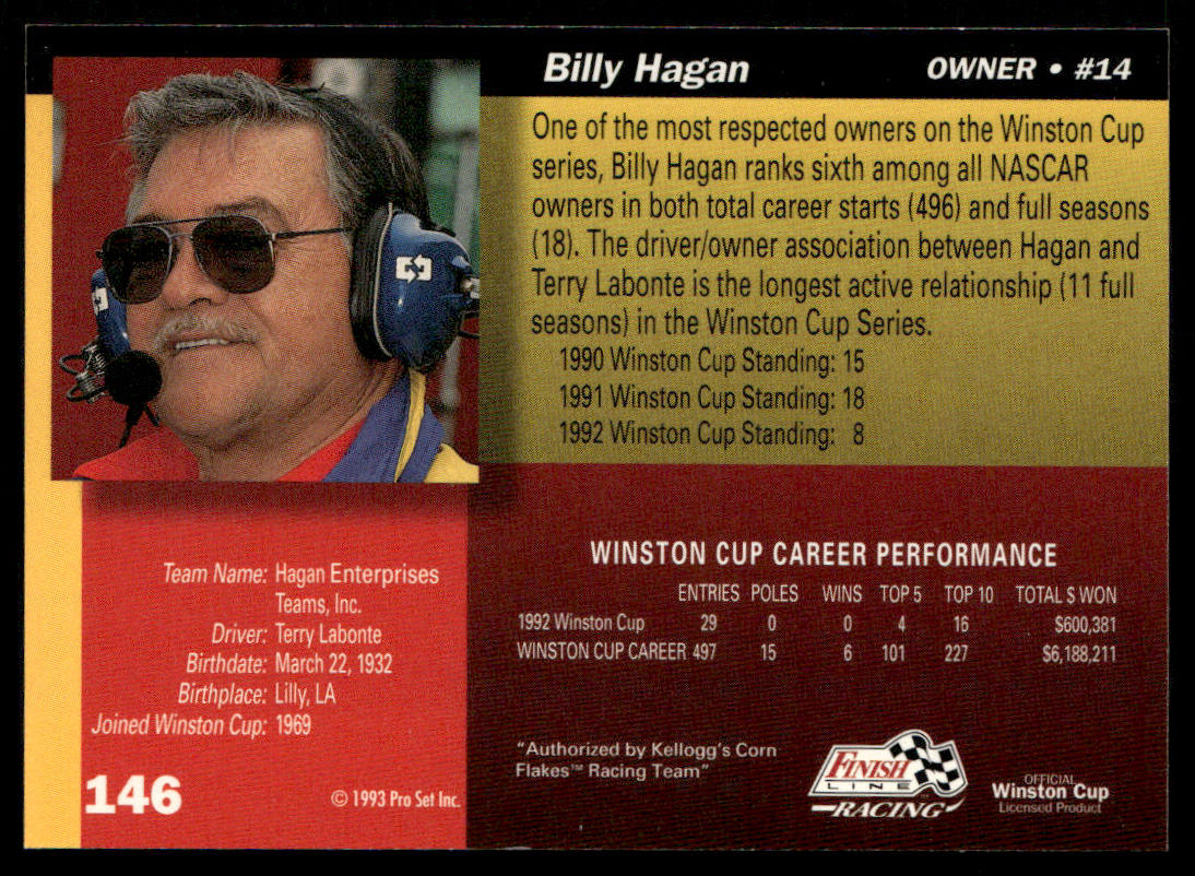 Billy Hagan 1993 Finish Line #146 Hagan Enterprises