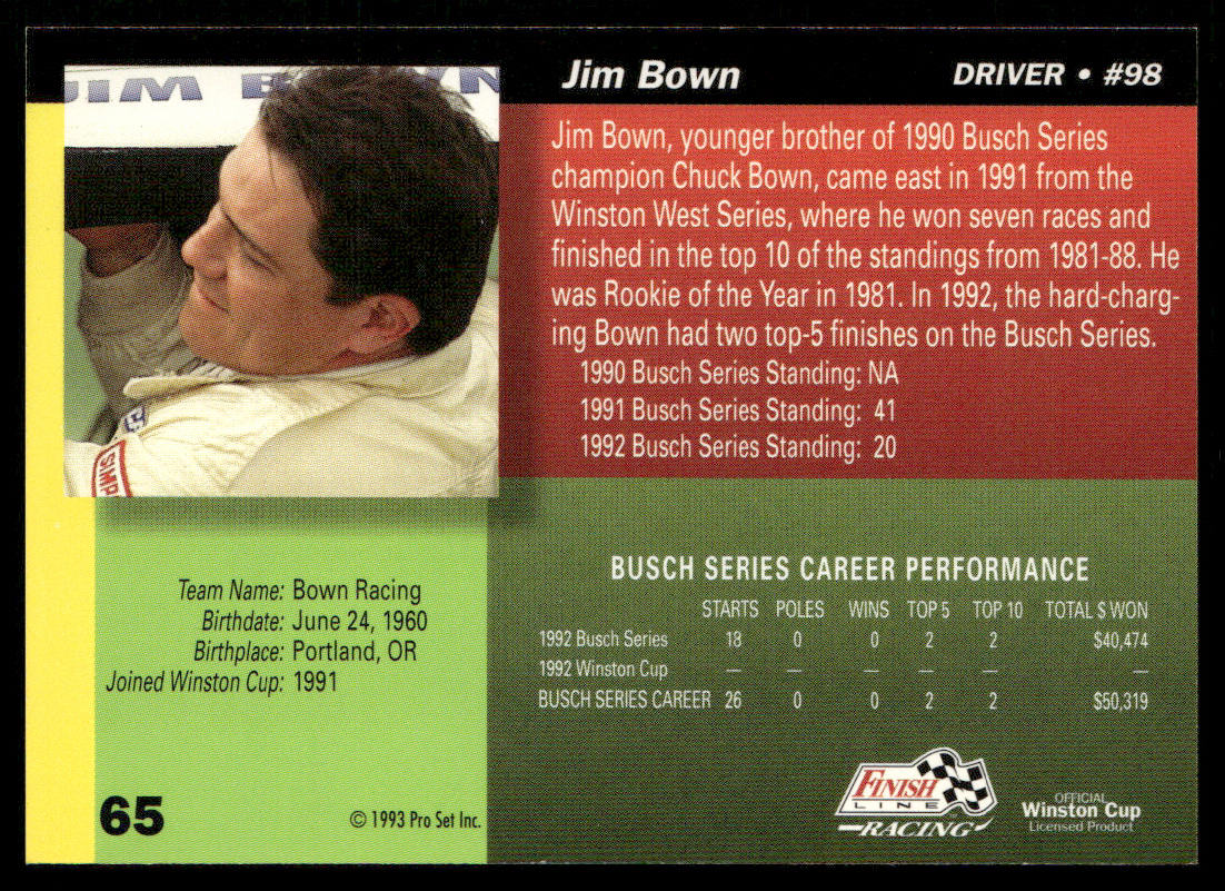 Jim Bown 1993 Finish Line #65 Henderson Motorsports
