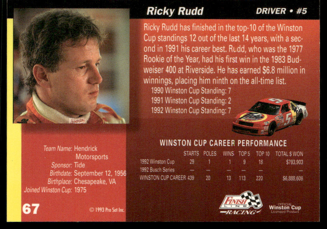Ricky Rudd 1993 Finish Line #67 Hendrick Motorsports